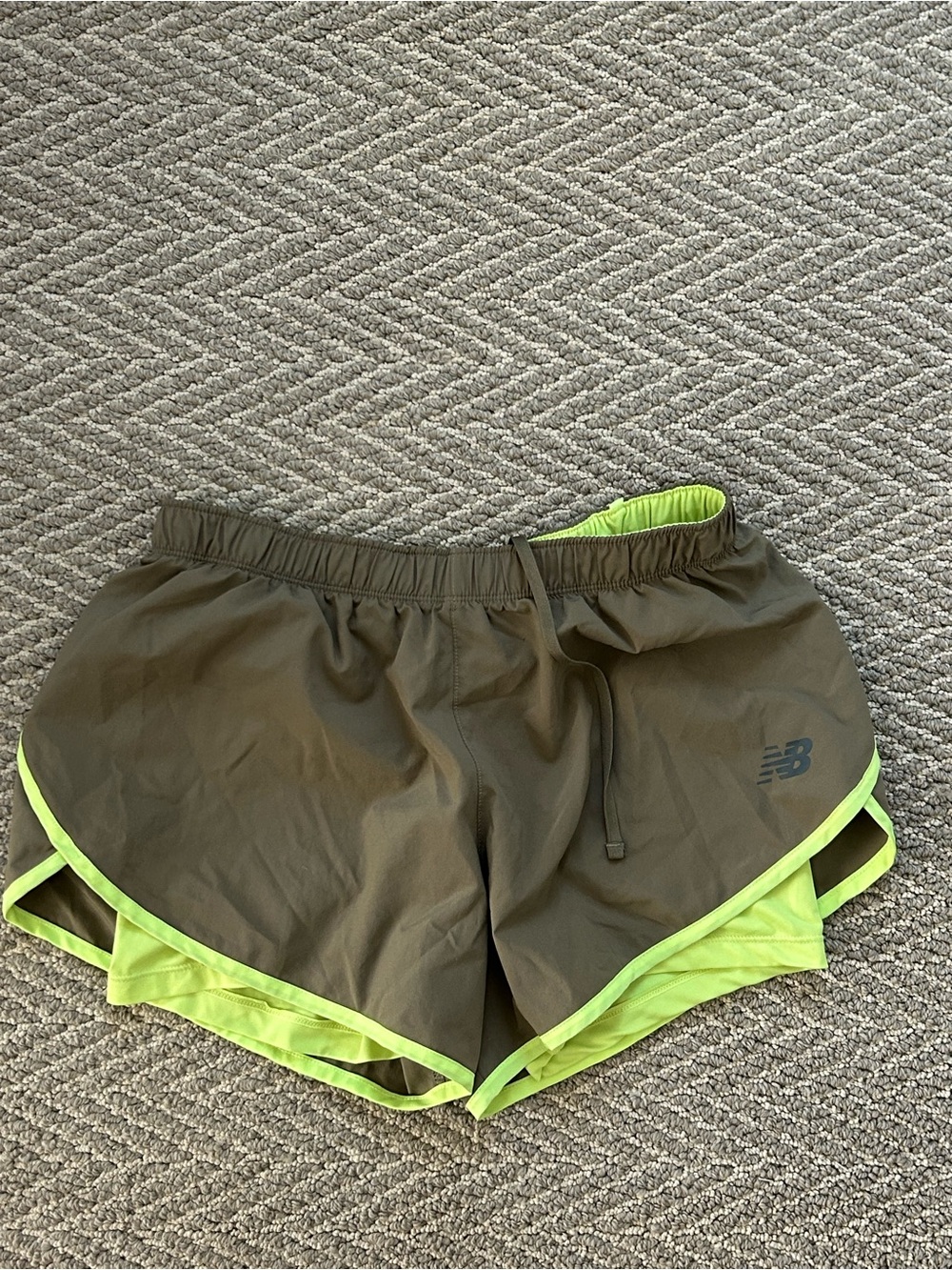 New Balance Women's Olive with Neon Green Trim Athletic Shorts